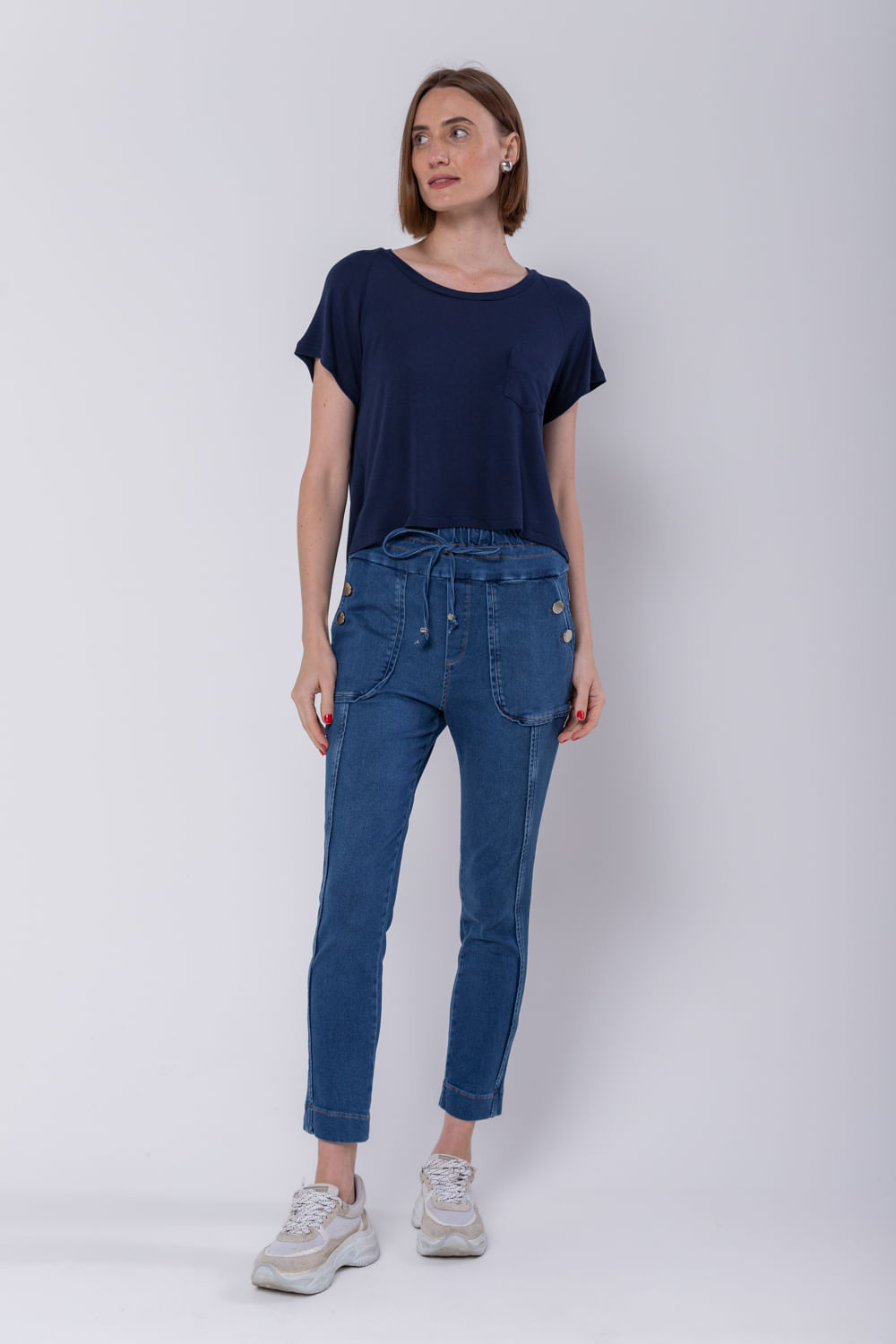 Hidrogênio - NAVY CROPPED BLOUSE - 19106004