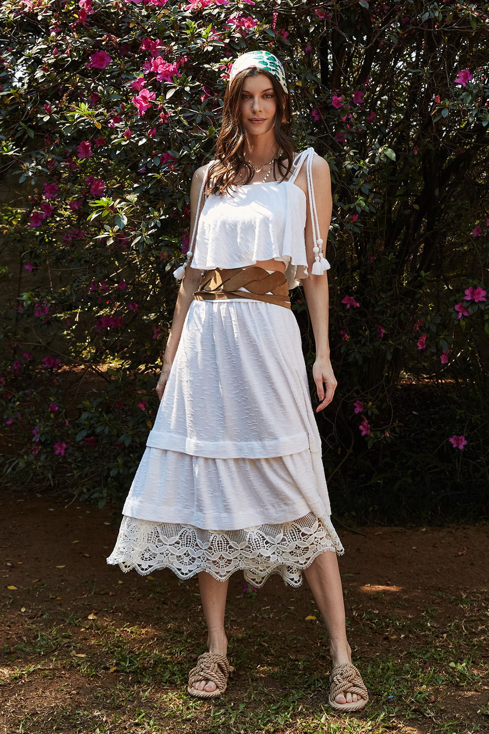 Hidrogênio - MIDI SKIRT WITH PLEAS AND LACE OFF WHITE - 19207018