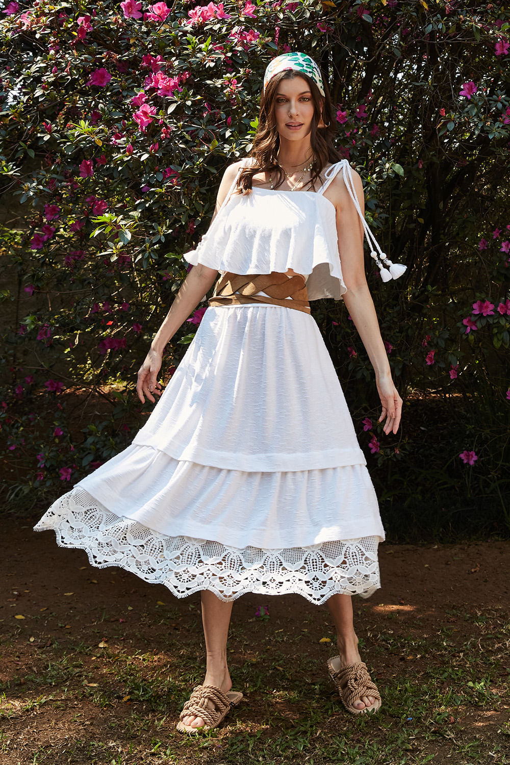 Hidrogênio - MIDI SKIRT WITH PLEAS AND LACE OFF WHITE - 19207018