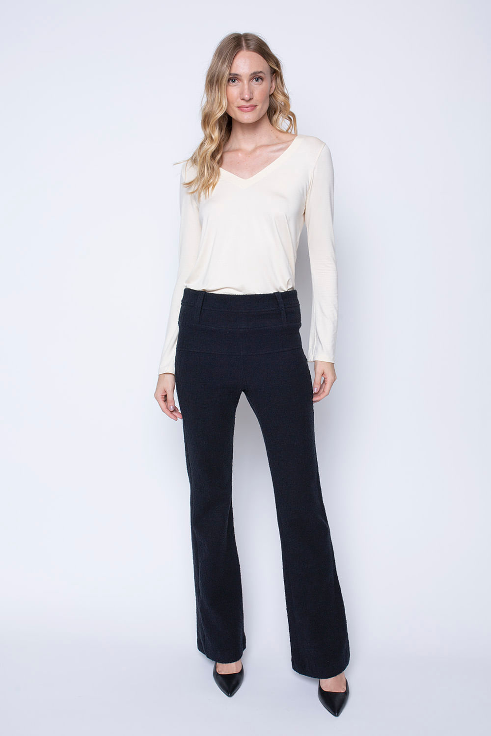 Hidrogênio - FLARE PANTS WITH TWO-COLOR POCKET BOUCLE CRYSTAL BLACK - 19425001