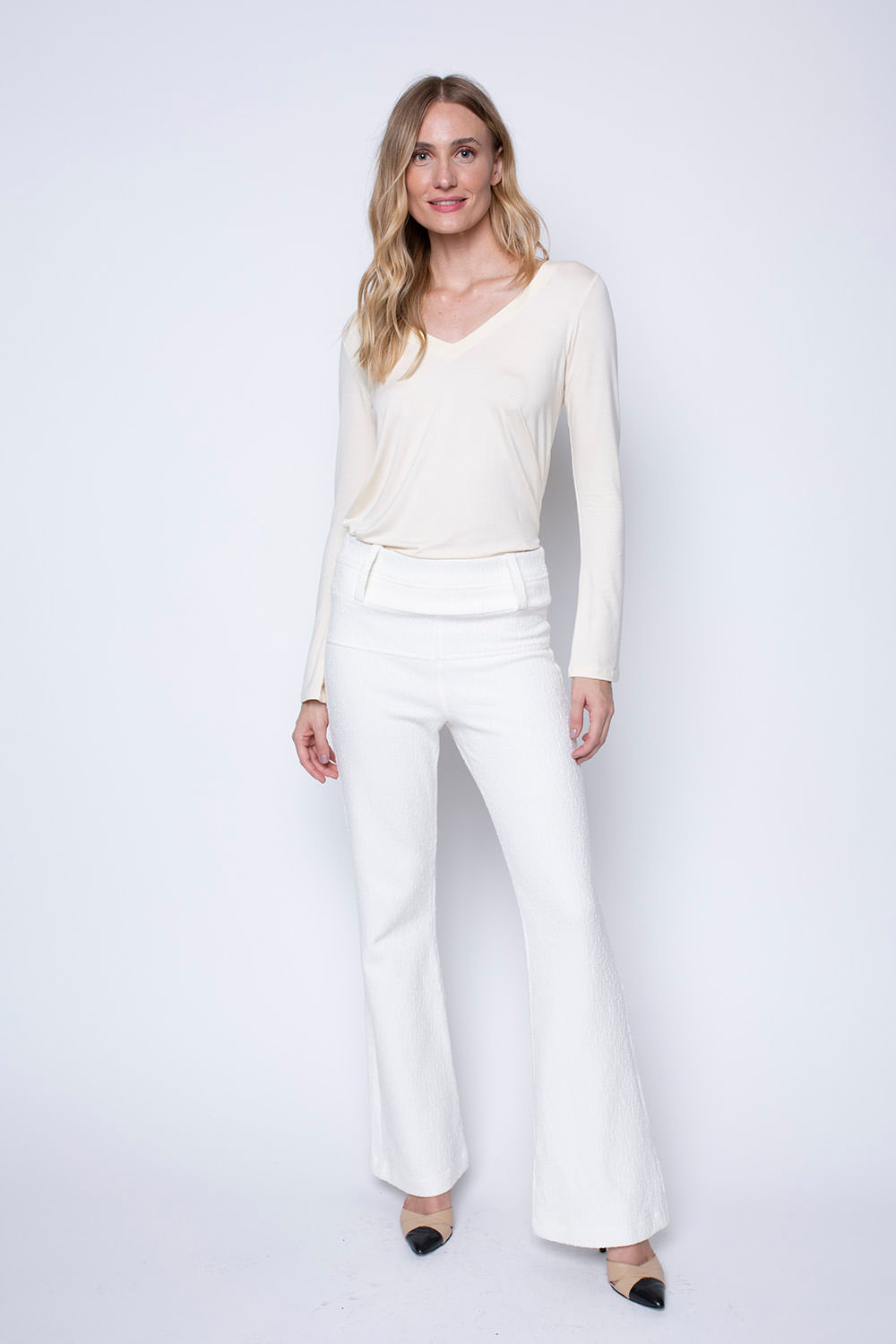 Hidrogênio - FLARE PANTS WITH TWO-COLOR POCKET BOUCLE CRISTAL OFF WHITE - 19425018