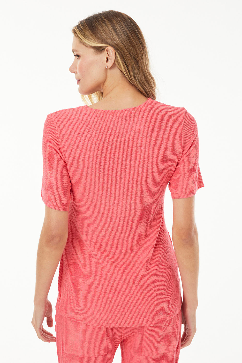 Hidrogênio - BLUSA DE MANGA CURTA A FIO ROSA - 19487021