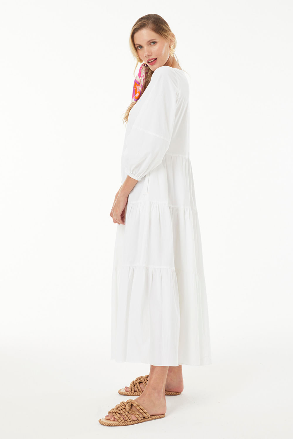 Hidrogênio - SOPHIE WHITE TRICOLINE DRESS - 19537002