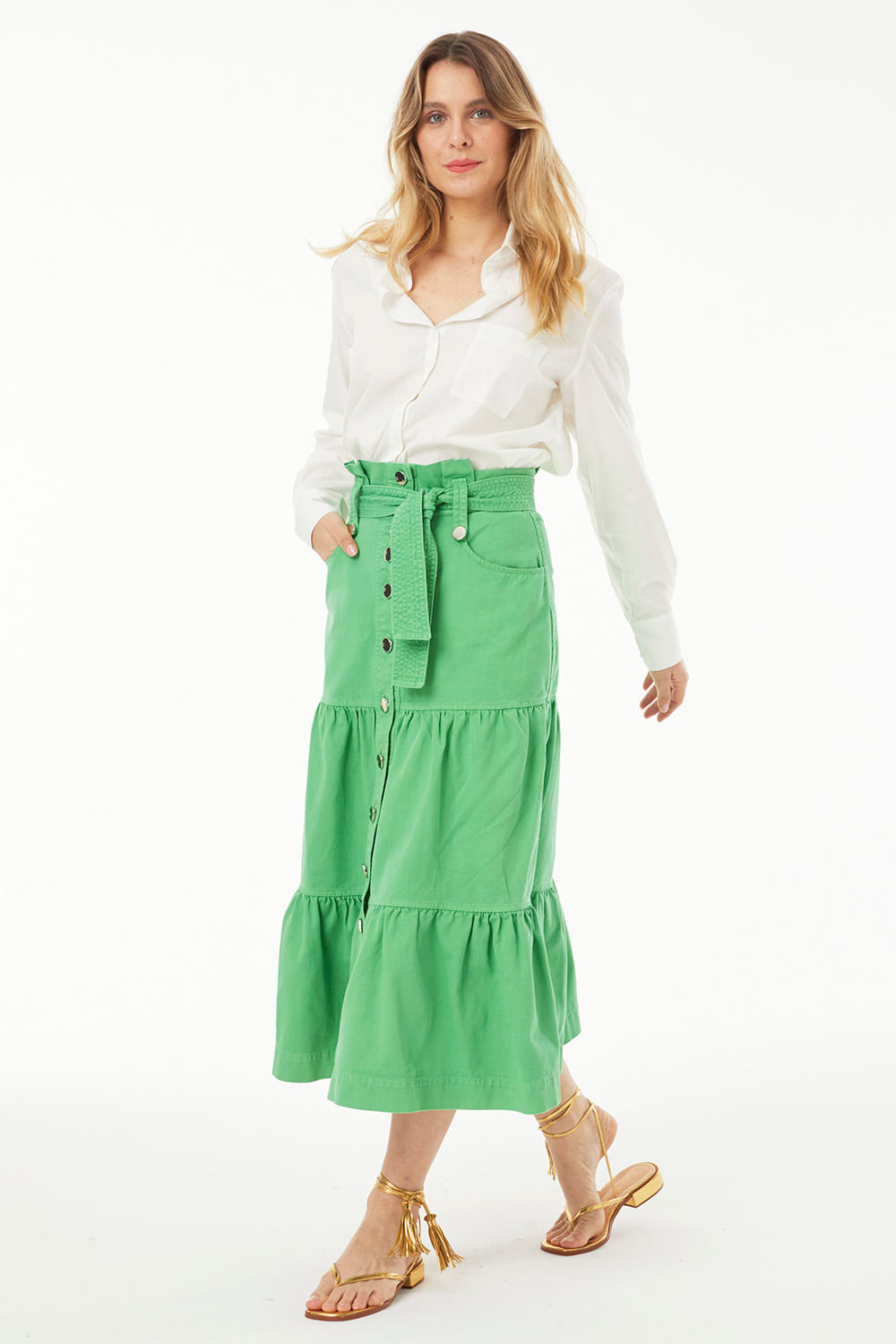 Hidrogênio - EMMA GREEN MIDI SKIRT - 19223009