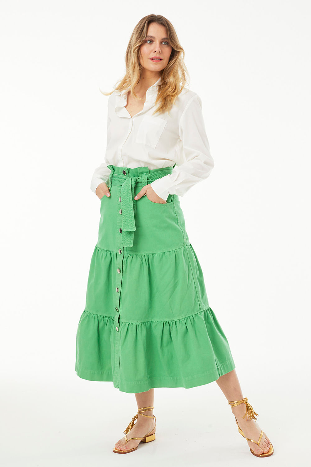 Hidrogênio - EMMA GREEN MIDI SKIRT - 19223009