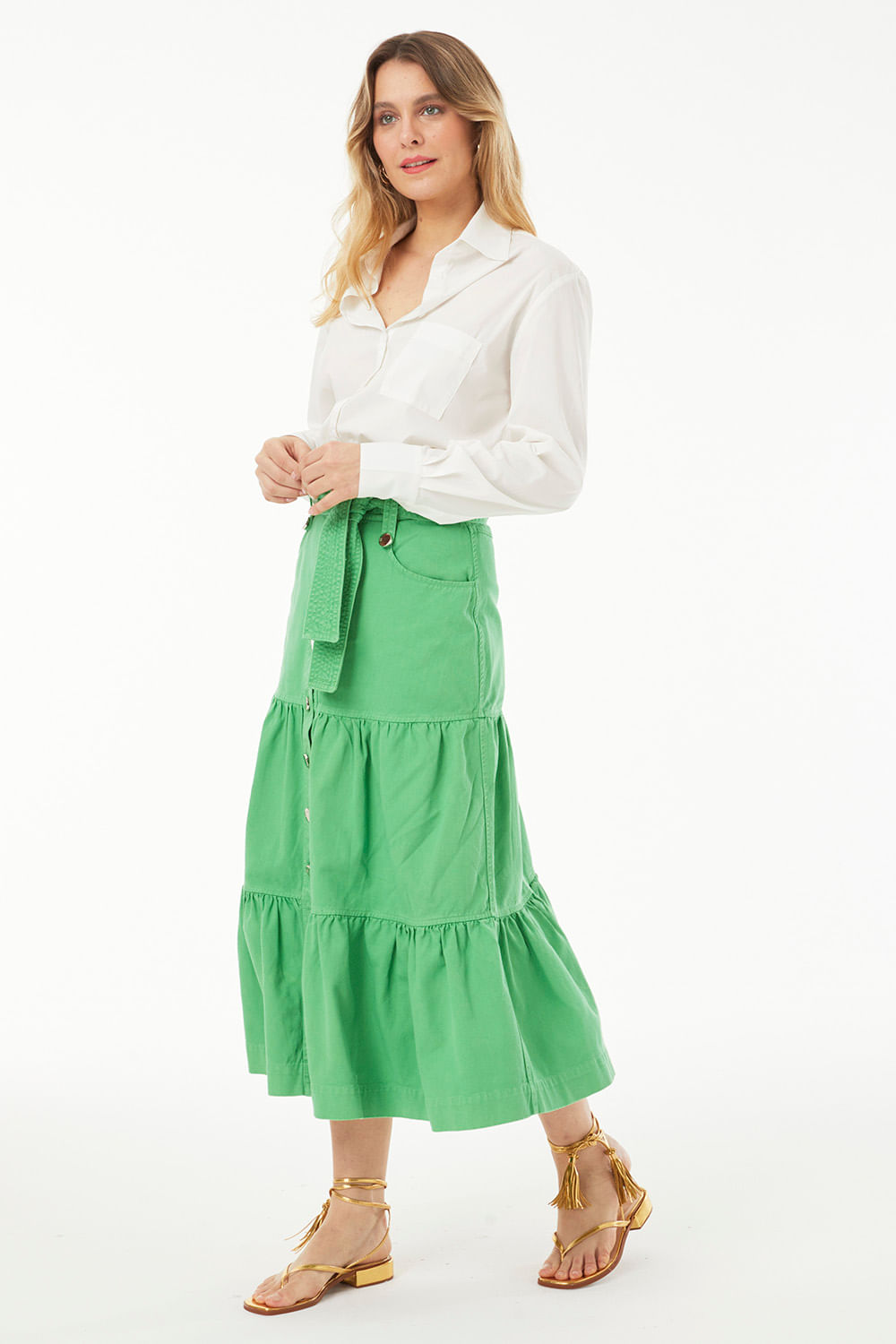 Hidrogênio - EMMA GREEN MIDI SKIRT - 19223009