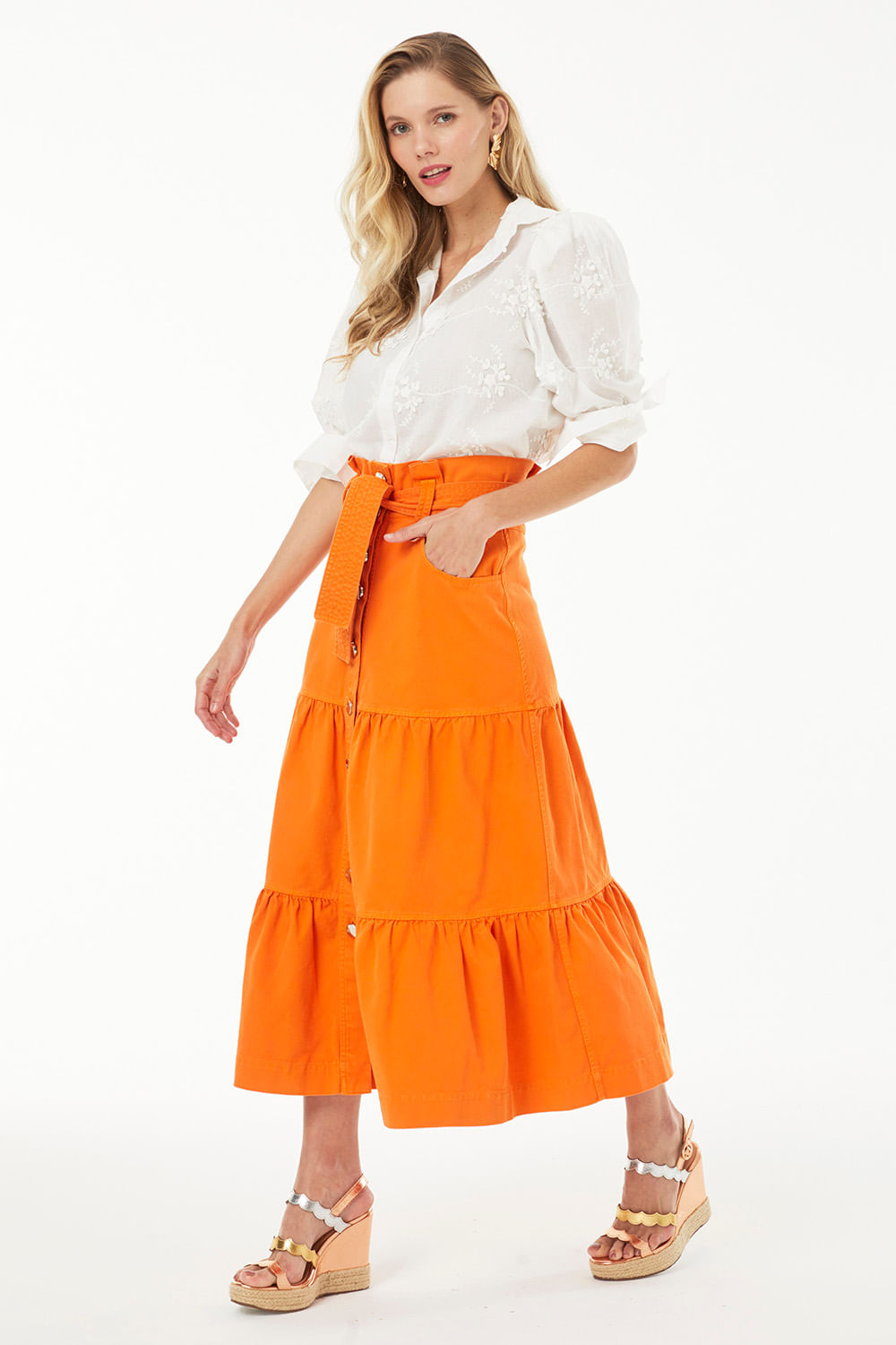 Hidrogênio - EMMA ORANGE MIDI SKIRT - 19223010