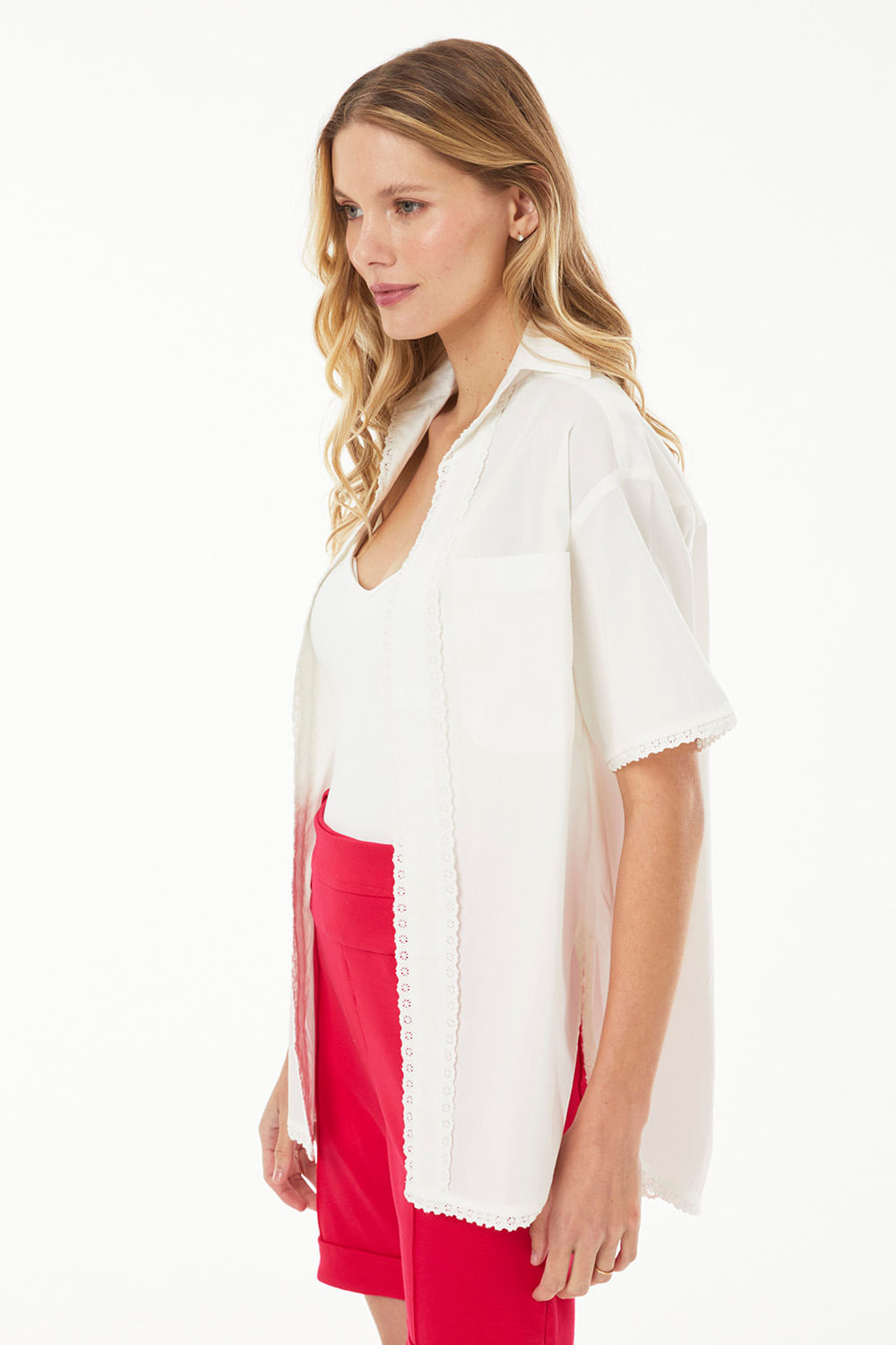 Hidrogênio - KIMONO COM RENDA MANGA CURTA TRICOLINE OFF WHITE - 19265018