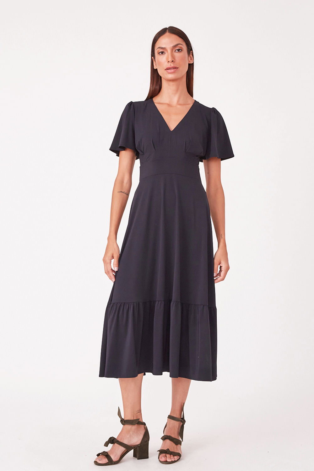 Hidrogênio - MIDI DRESS WITH VILLA AND PLEASTS AND BLACK RIBBLE - 19607001