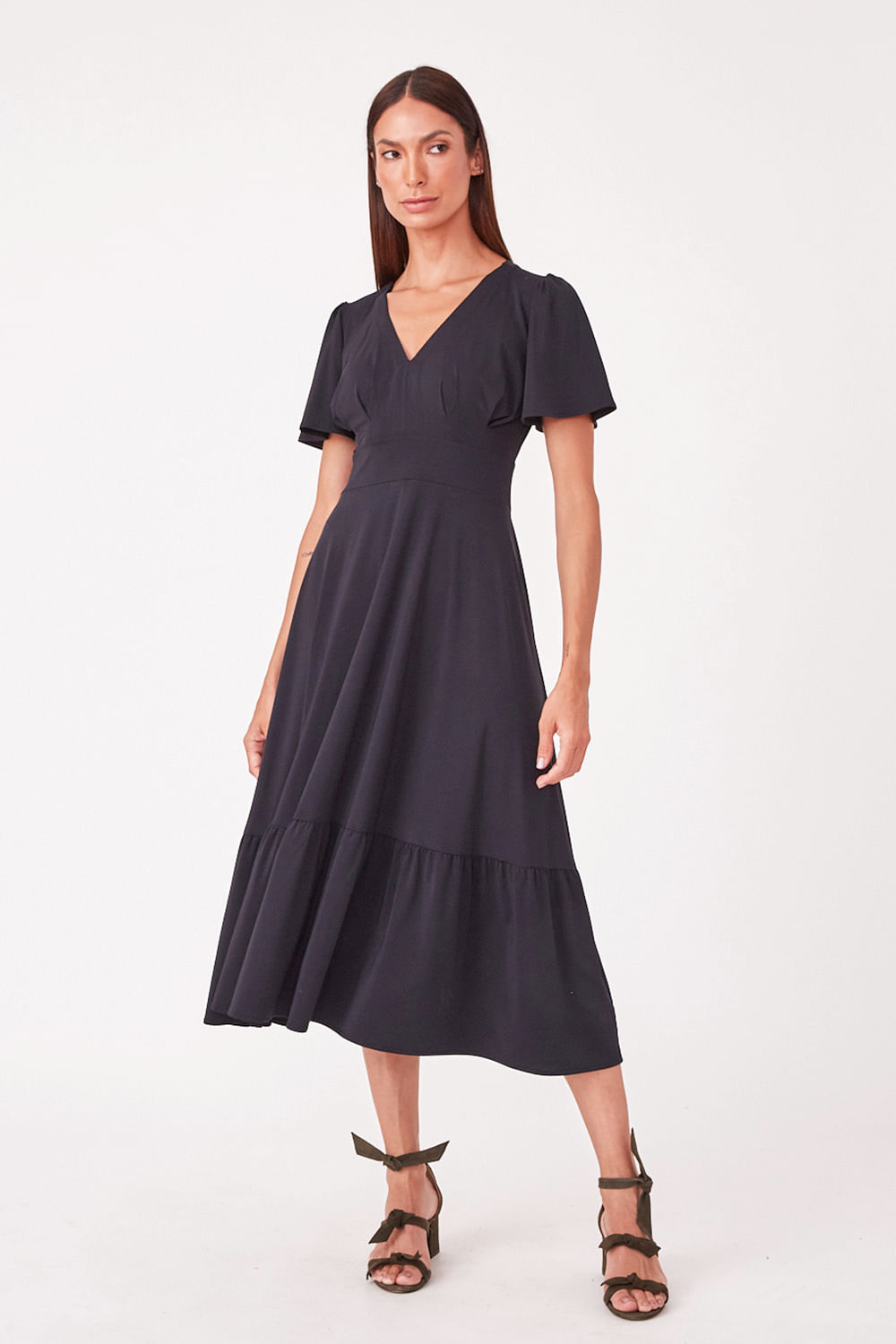 Hidrogênio - MIDI DRESS WITH VILLA AND PLEASTS AND BLACK RIBBLE - 19607001