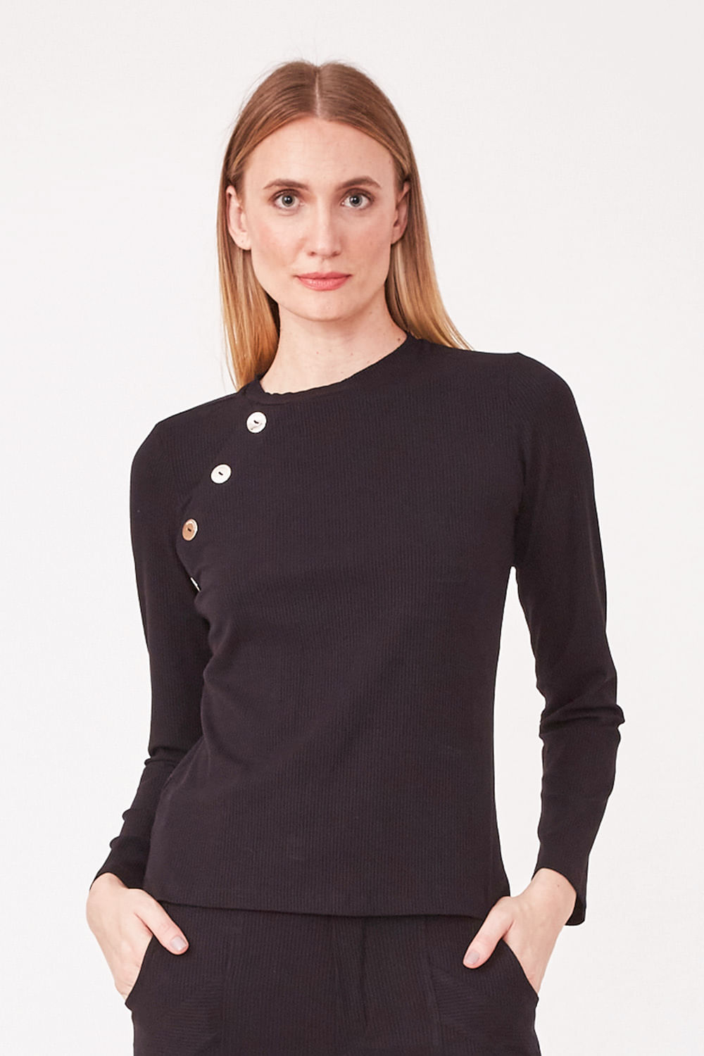 Hidrogênio - BLOUSE WITH BUTTONS MG LONG RIBBED BLACK - 19447001