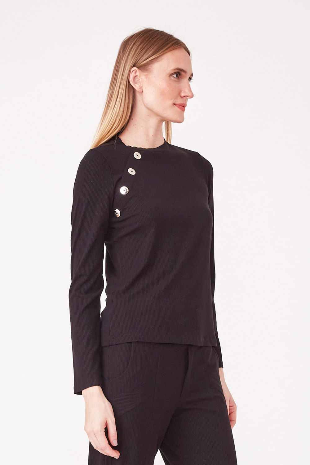 Hidrogênio - BLOUSE WITH BUTTONS MG LONG RIBBED BLACK - 19447001