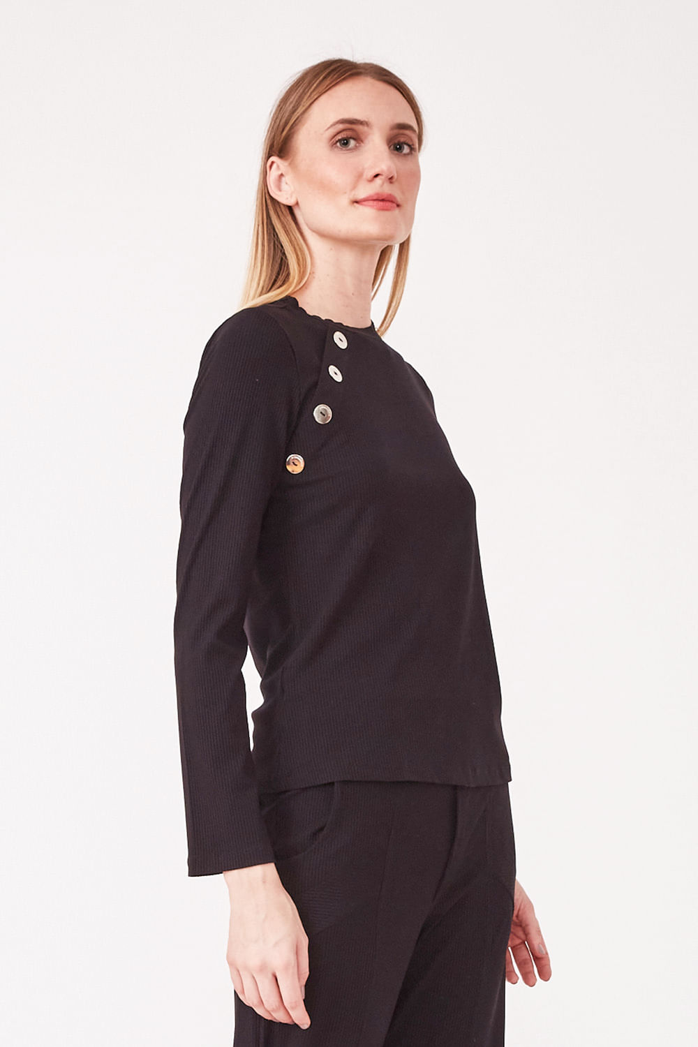 Hidrogênio - BLOUSE WITH BUTTONS MG LONG RIBBED BLACK - 19447001