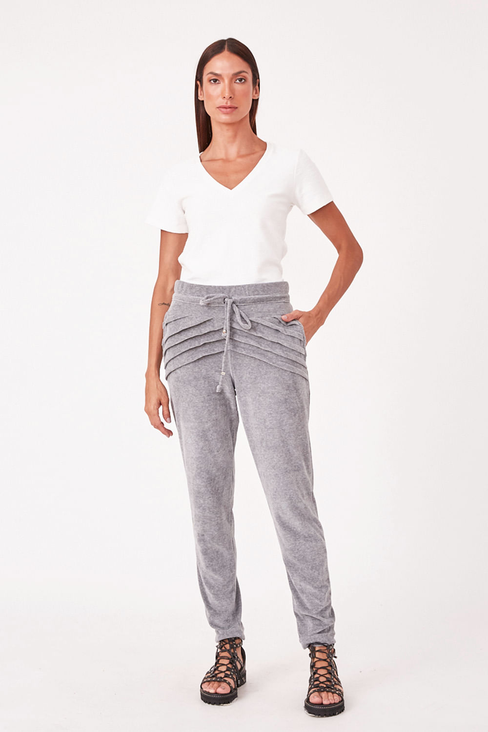 Hidrogênio - JOGGER PANTS WITH PLEATS AND ROLLER MARIE MESCLA - 19461014