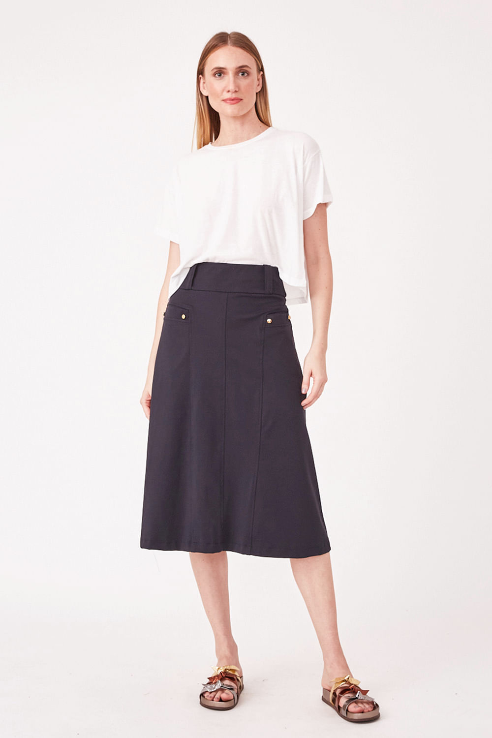 Hidrogênio - MIDI SKIRT WITH FRONT POCKETS BLACK - 19614001