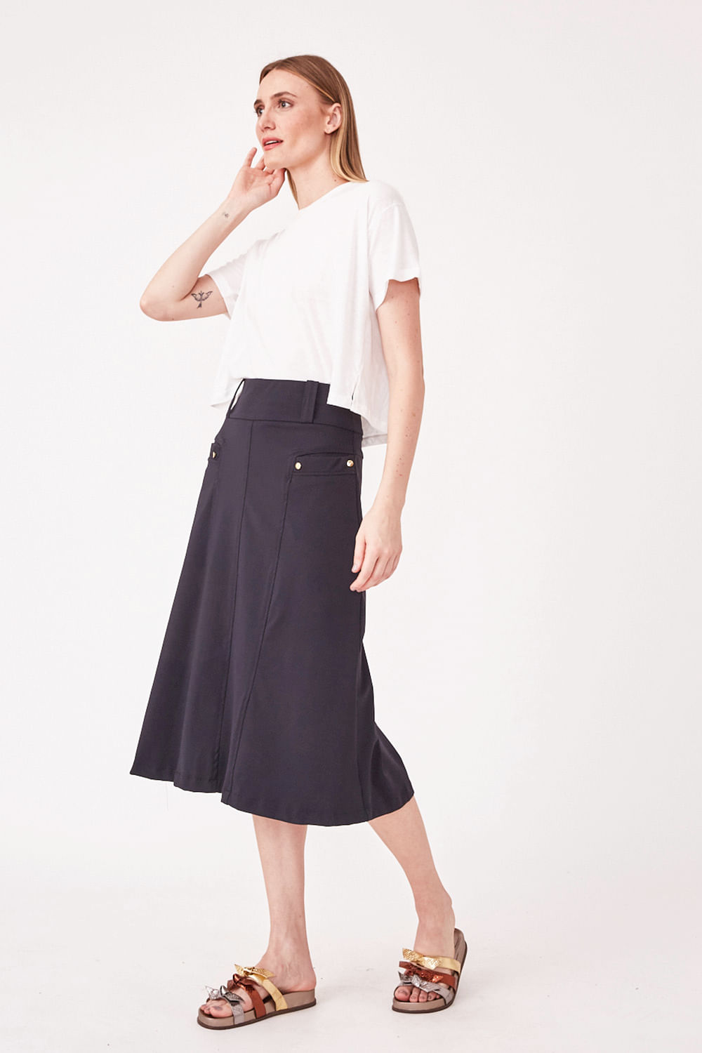 Hidrogênio - MIDI SKIRT WITH FRONT POCKETS BLACK - 19614001