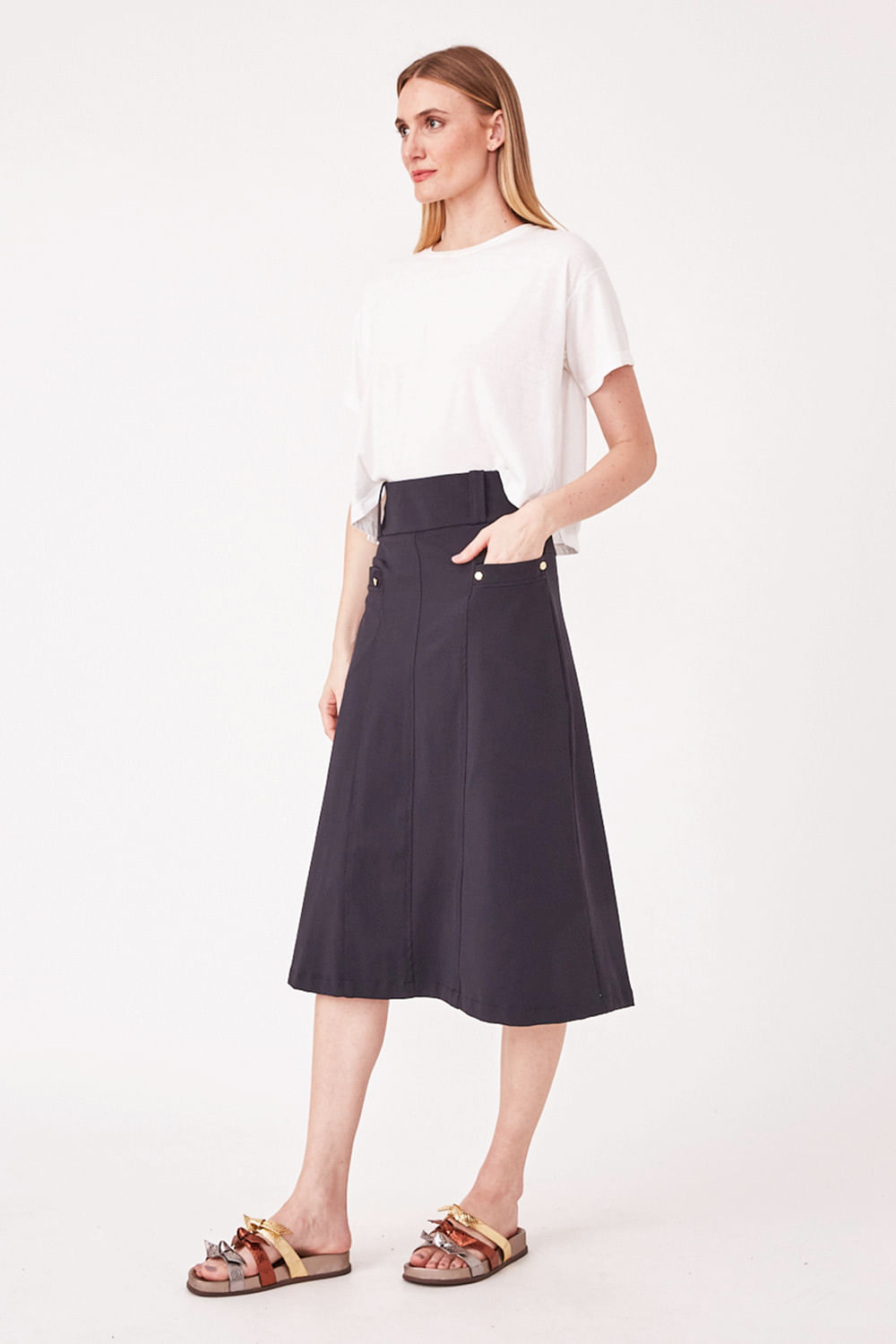 Hidrogênio - MIDI SKIRT WITH FRONT POCKETS BLACK - 19614001