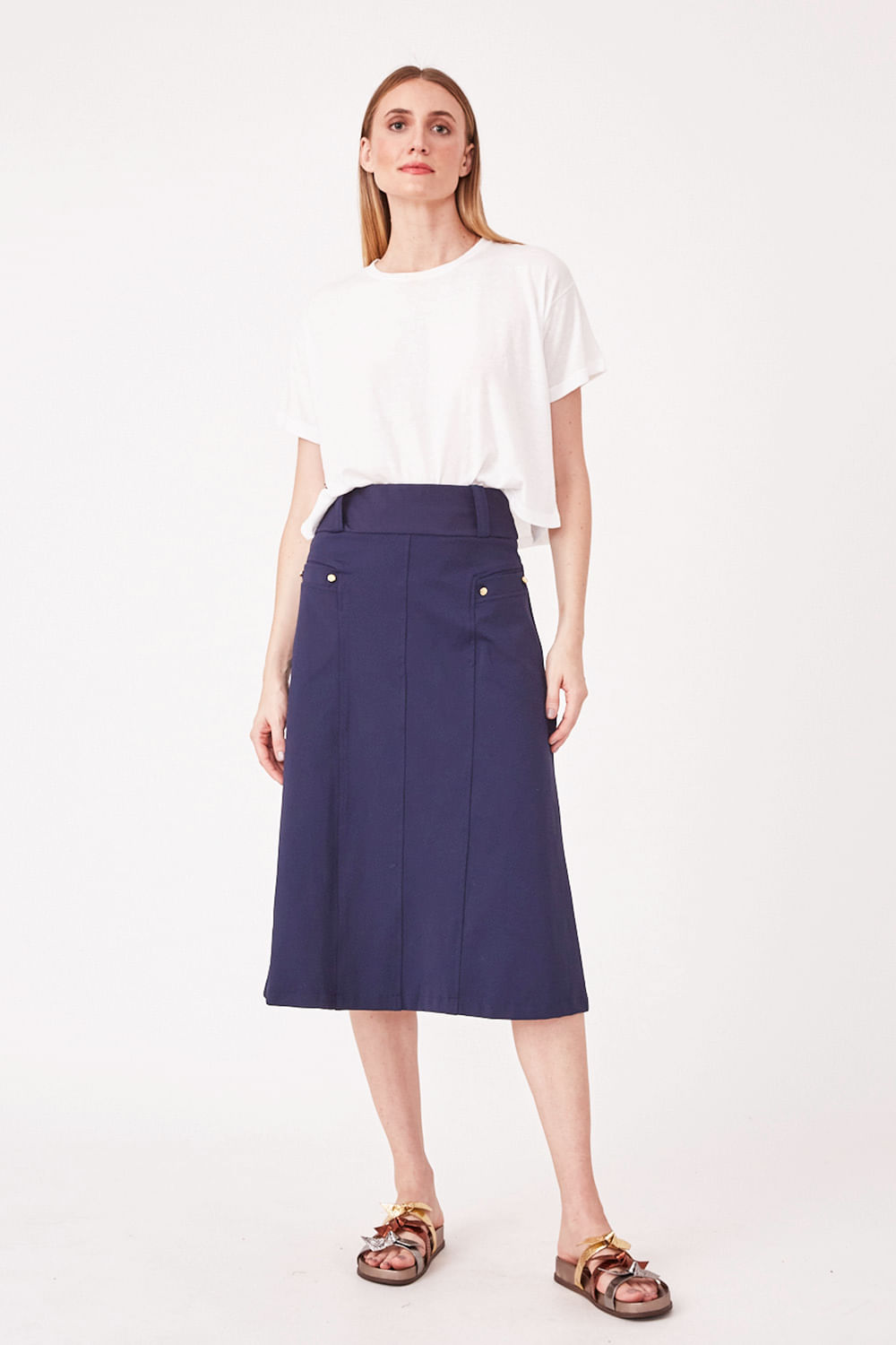 Hidrogênio - NAVY MIDI SKIRT WITH FRONT POCKETS - 19614004