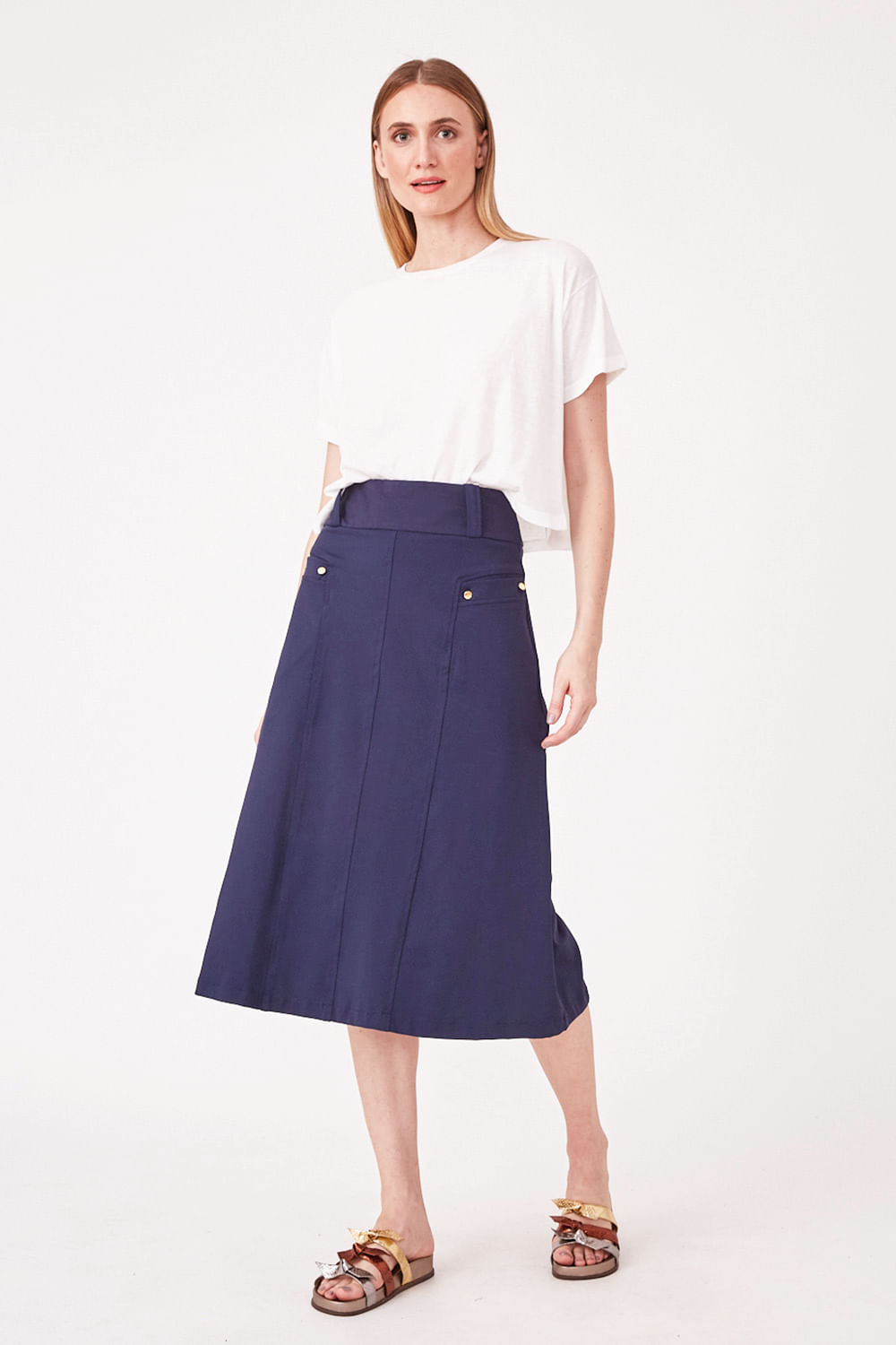 Hidrogênio - NAVY MIDI SKIRT WITH FRONT POCKETS - 19614004