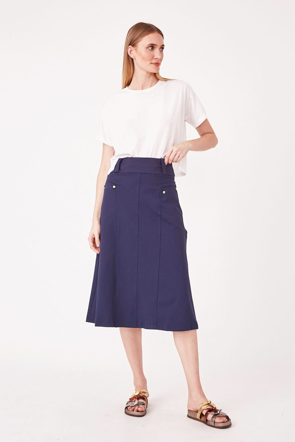 Hidrogênio - NAVY MIDI SKIRT WITH FRONT POCKETS - 19614004