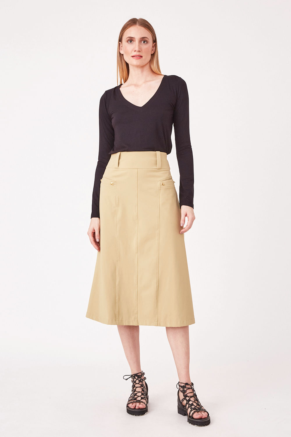 Hidrogênio - CANE GREEN MIDI SKIRT WITH FRONT POCKETS - 19614479