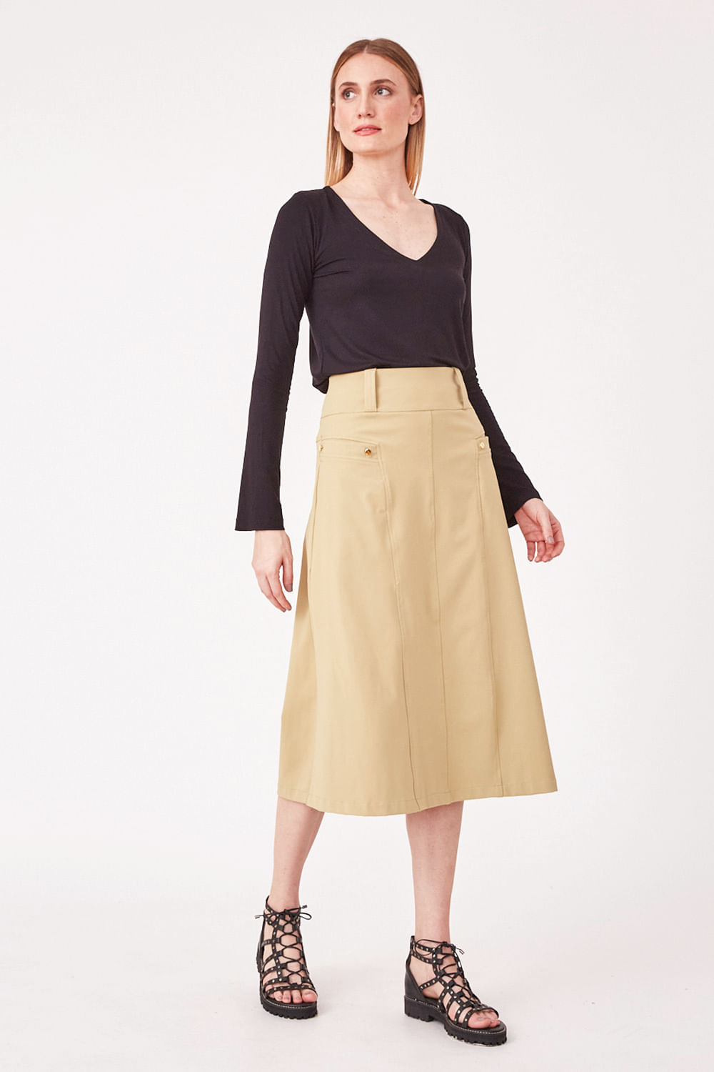 Hidrogênio - CANE GREEN MIDI SKIRT WITH FRONT POCKETS - 19614479