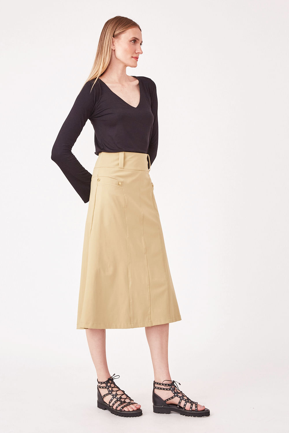 Hidrogênio - CANE GREEN MIDI SKIRT WITH FRONT POCKETS - 19614479