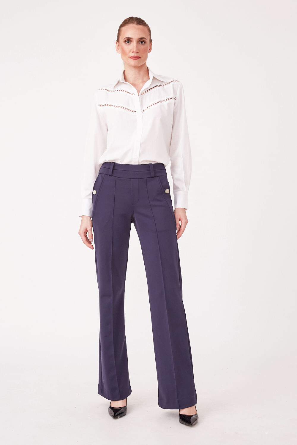 Hidrogênio - KIARA NAVY FLARE PANTS - 19654482