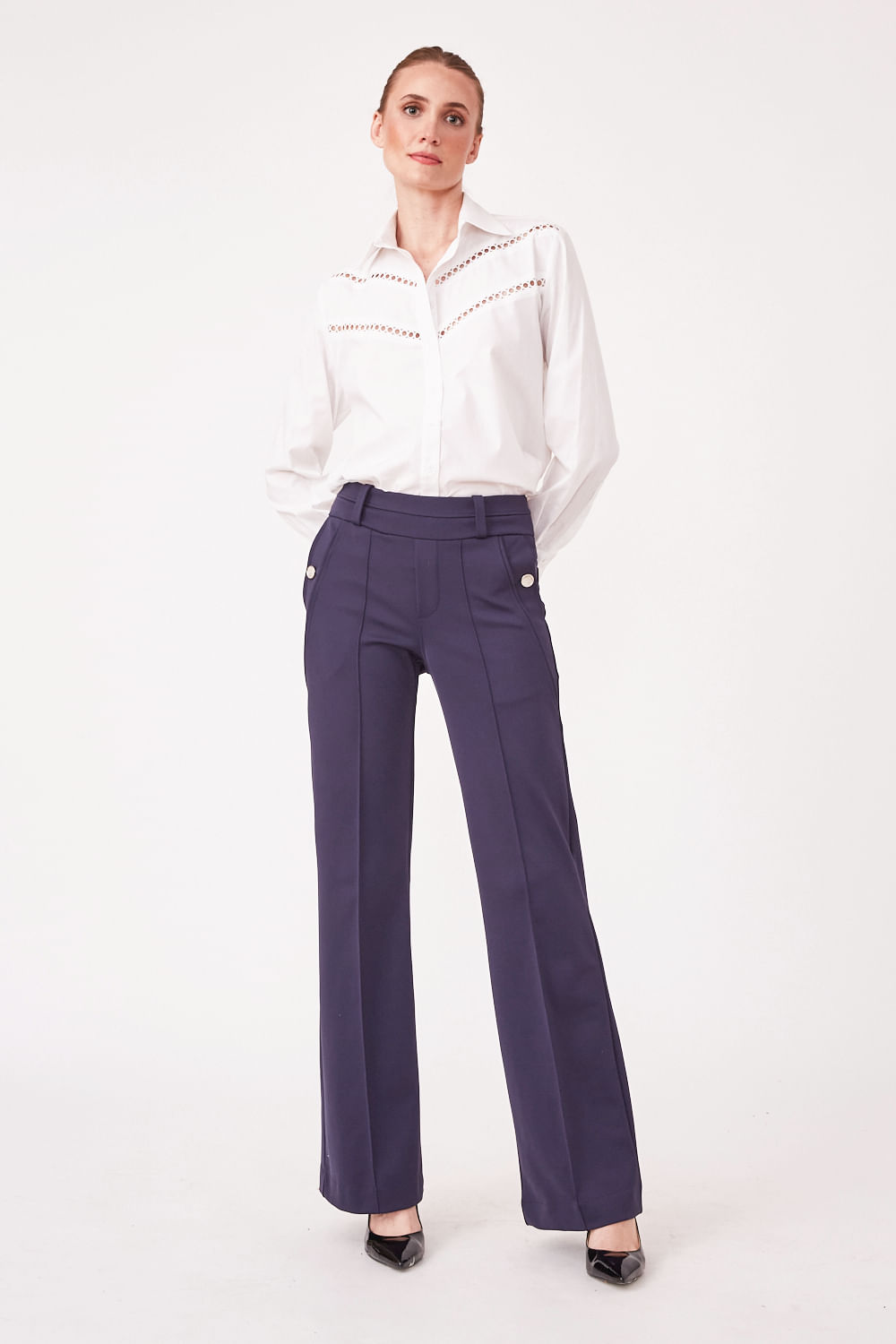 Hidrogênio - KIARA NAVY FLARE PANTS - 19654482