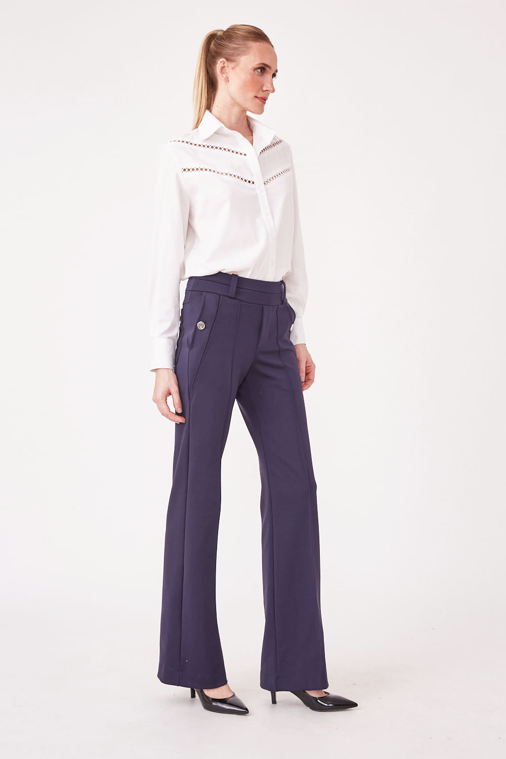 Hidrogênio - KIARA NAVY FLARE PANTS - 19654482