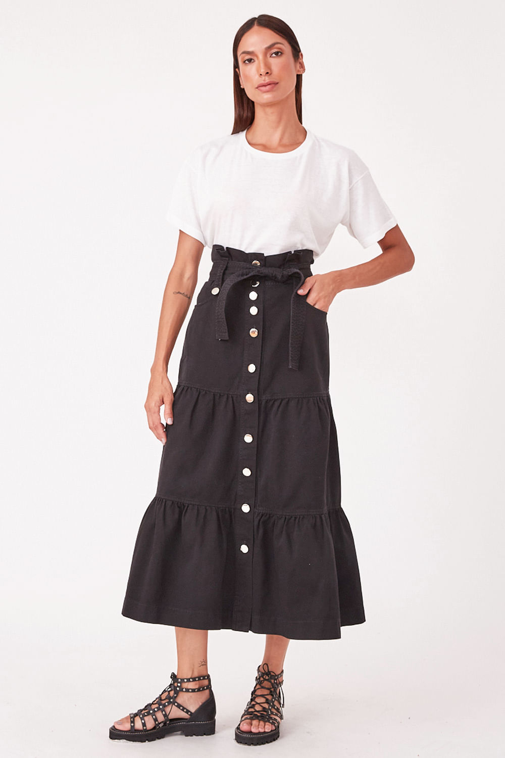 Hidrogênio - EMMA MIDI SKIRT BLACK - 19223001