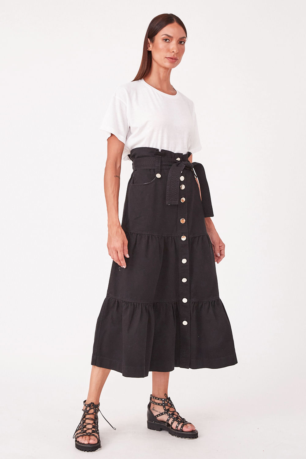 Hidrogênio - EMMA MIDI SKIRT BLACK - 19223001