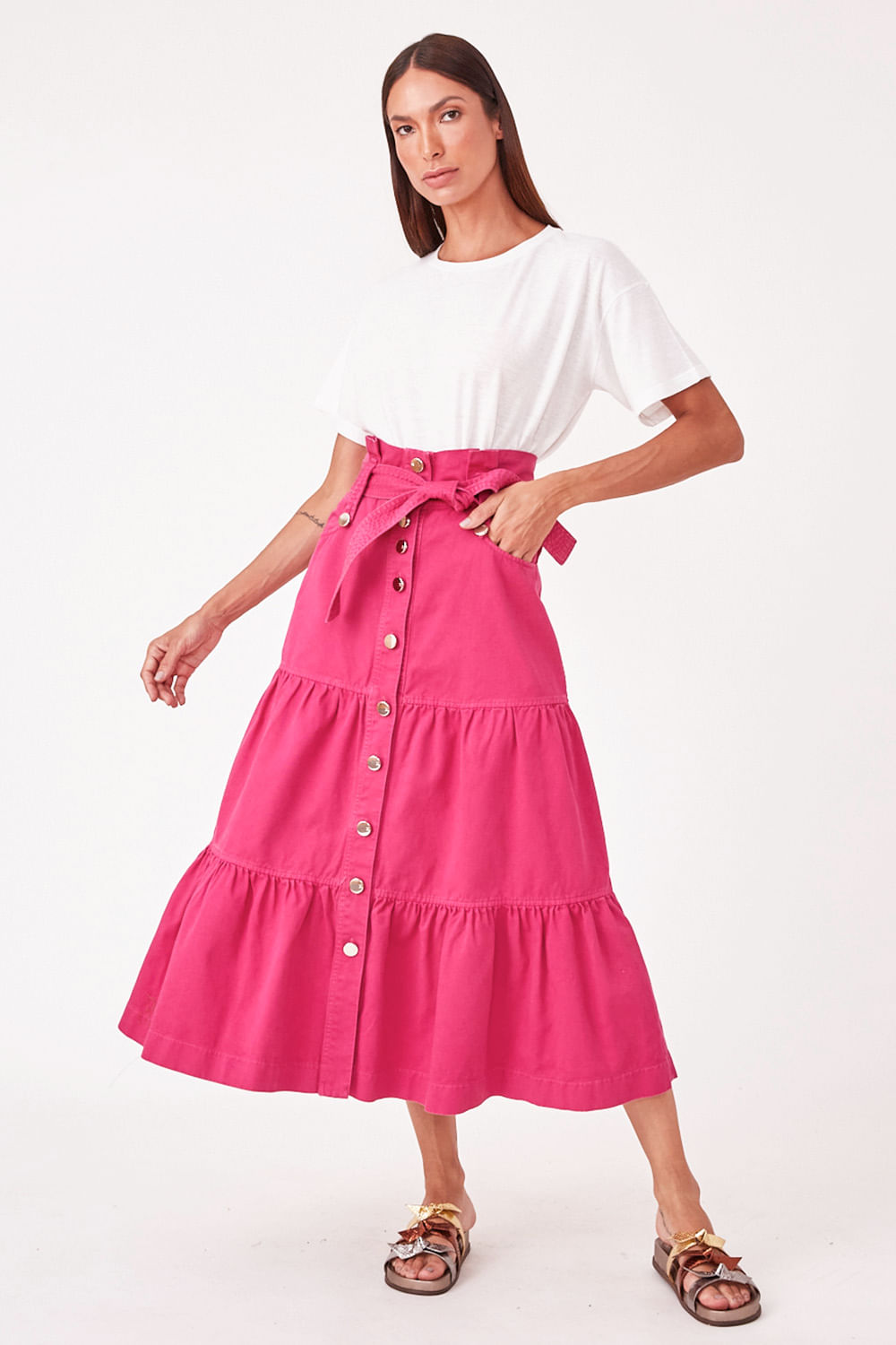 Hidrogênio - DARK PINK EMMA MIDI SKIRT - 19223487