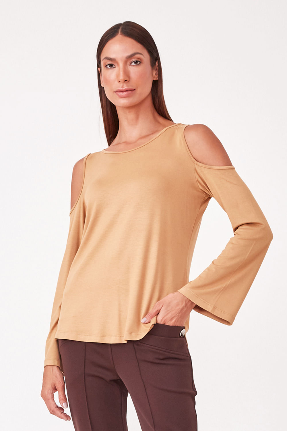 Hidrogênio - LONG SLEEVE BLOUSE WITH LEAK ON THE SHOULDER BEIGE - 19359003