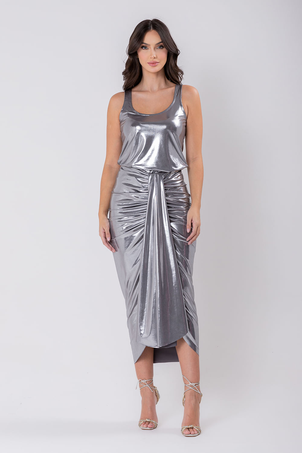 Hidrogênio - MIDI SKIRT WITH SILVER DRAPPING - 19692058