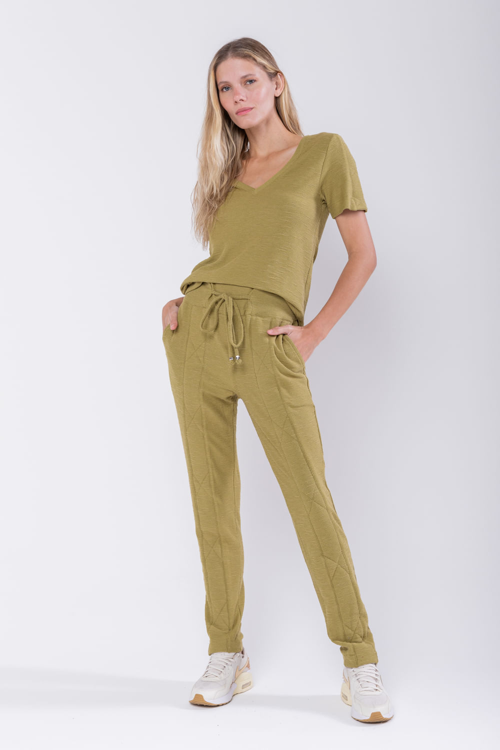 Hidrogênio - MATELASSE MARIA VERDE JOGGER PANTS - 19759009