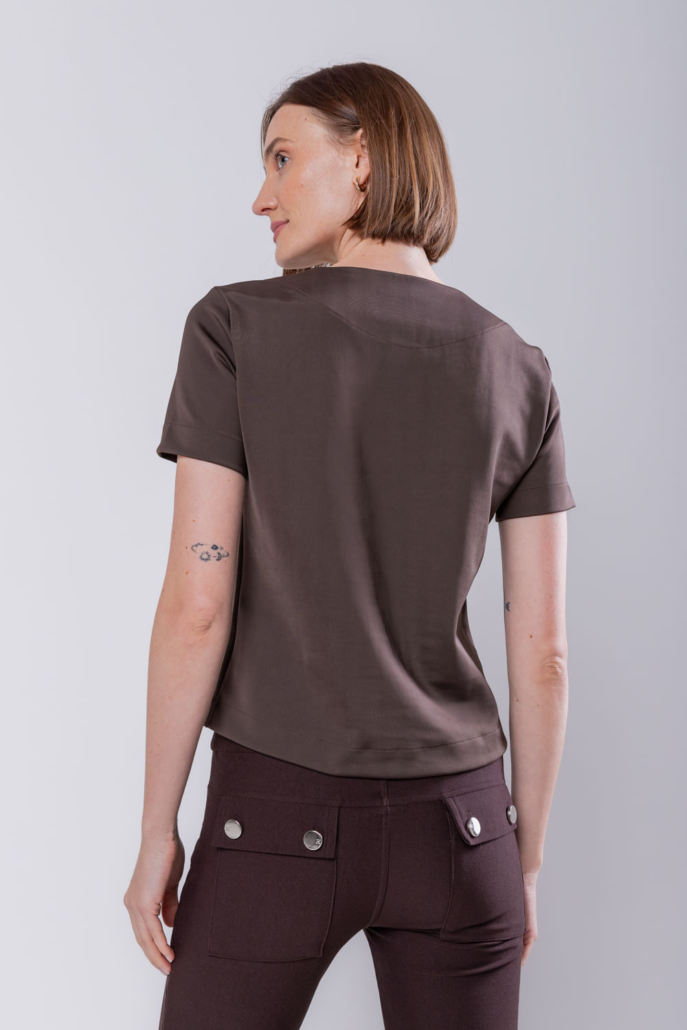 Hidrogênio - BROWN ROUND NECK BLOUSE - 19690031