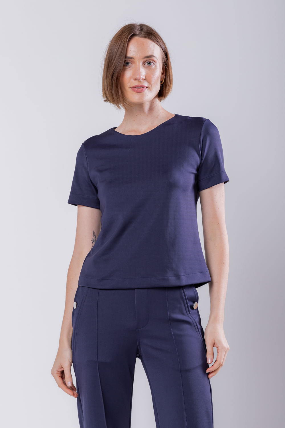 Hidrogênio - NAVY ROUND NECK BLOUSE - 19690482