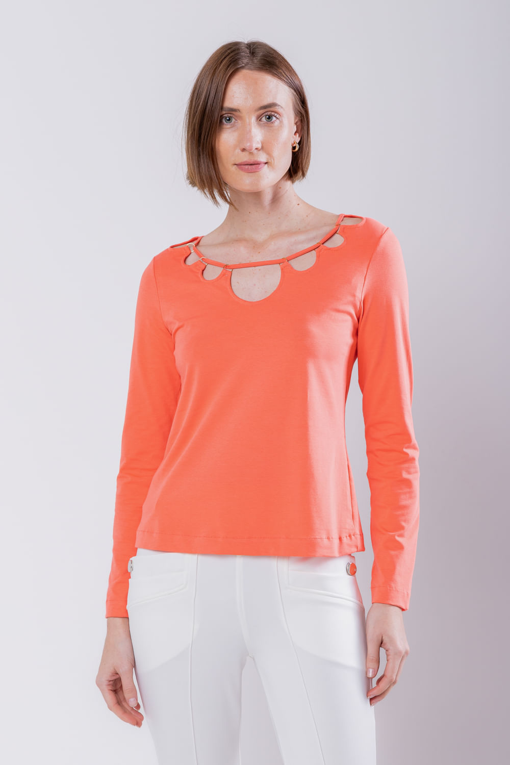 Hidrogênio - BLOUSE WITH CUTOUTS AND RINGS IN THE ORANGE NECKLINE - 19741010