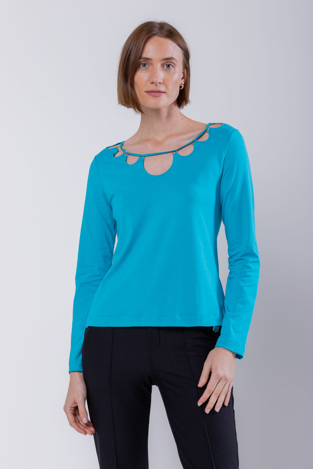 Hidrogênio - BLOUSE WITH CUTOUTS AND RINGS ON THE BLUE NECKLINE - 19741015