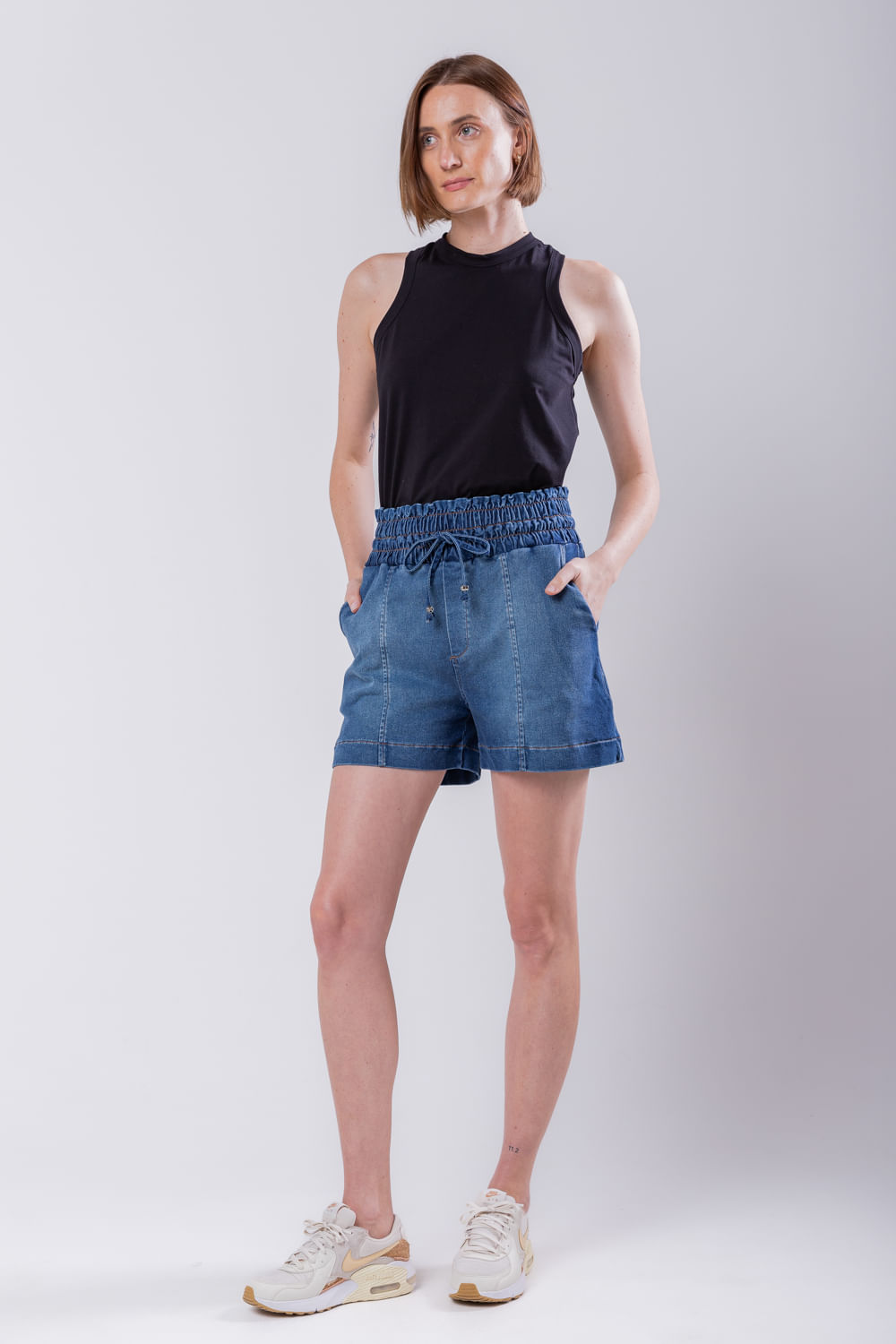 Hidrogênio - DENIM MESH BERMUDA WITH ELASTIC JEANS WAIST - 19611042