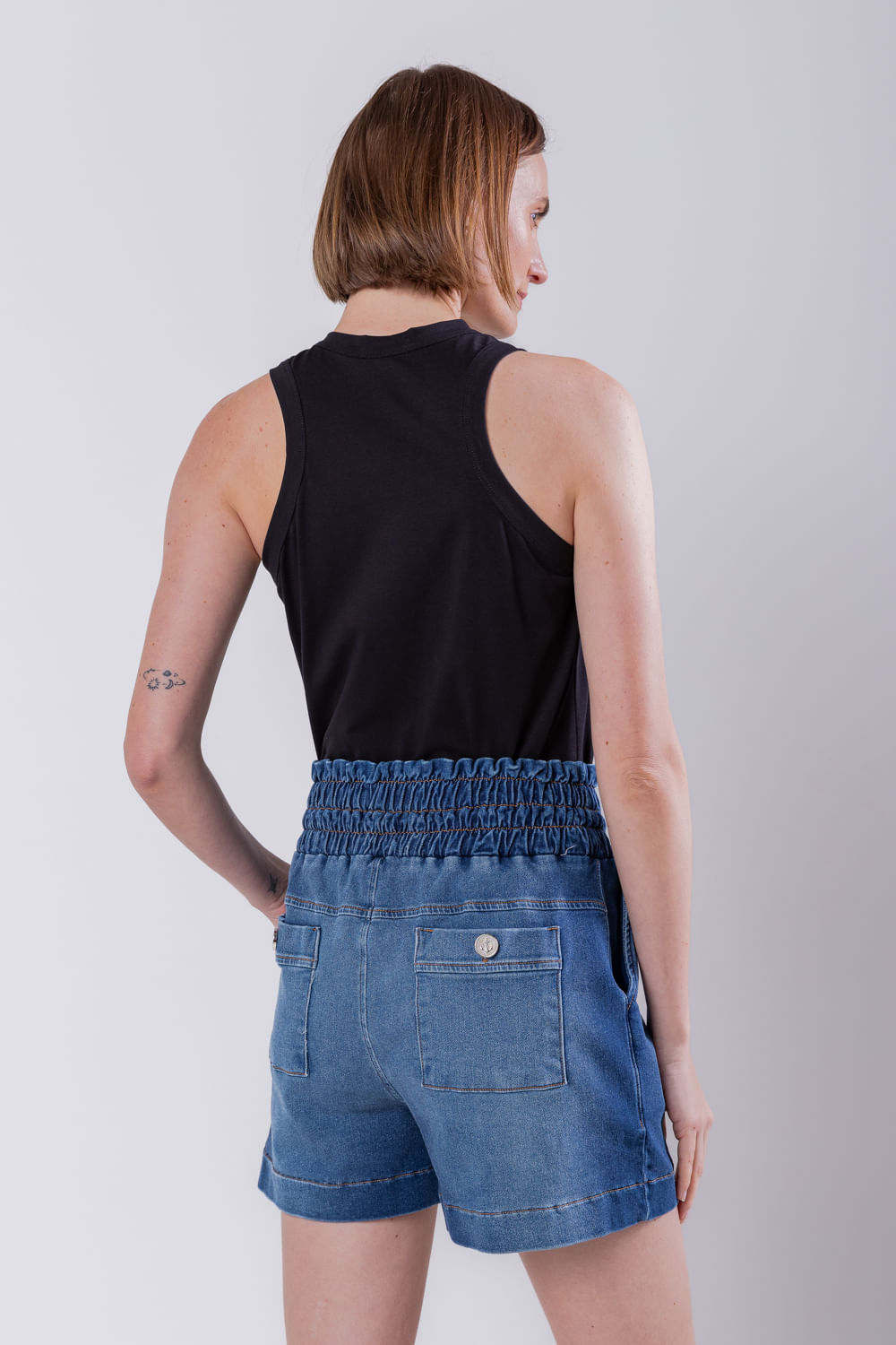 Hidrogênio - DENIM MESH BERMUDA WITH ELASTIC JEANS WAIST - 19611042