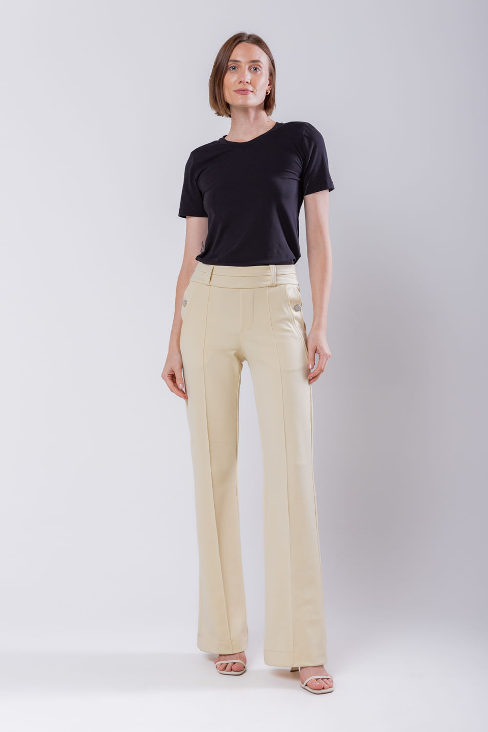 Hidrogênio - KIARA BEIGE FLARE PANTS - 19654003