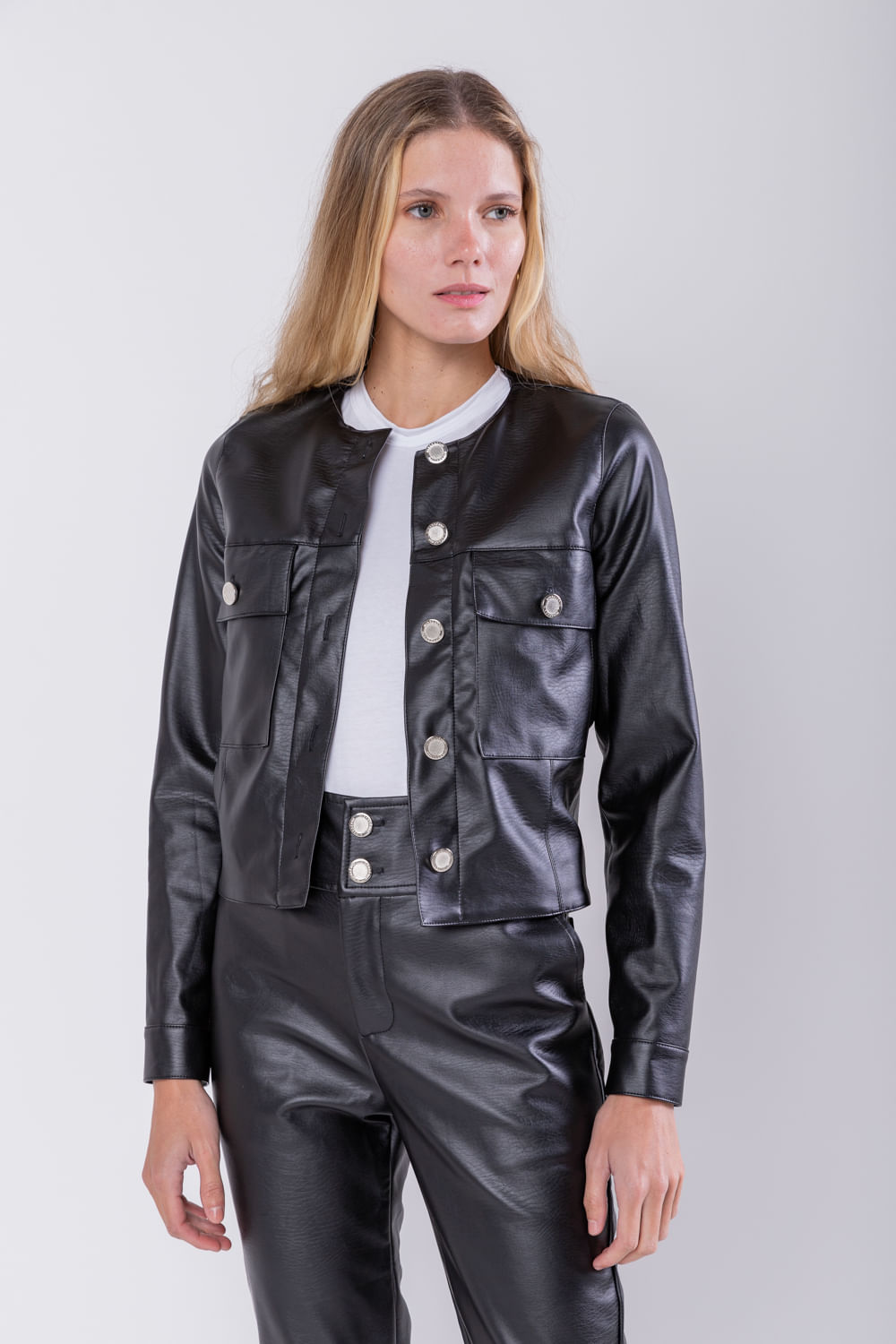 Hidrogênio - BLACK LEATHER JACKET WITH BUTTONS AND POCKETS - 19745001