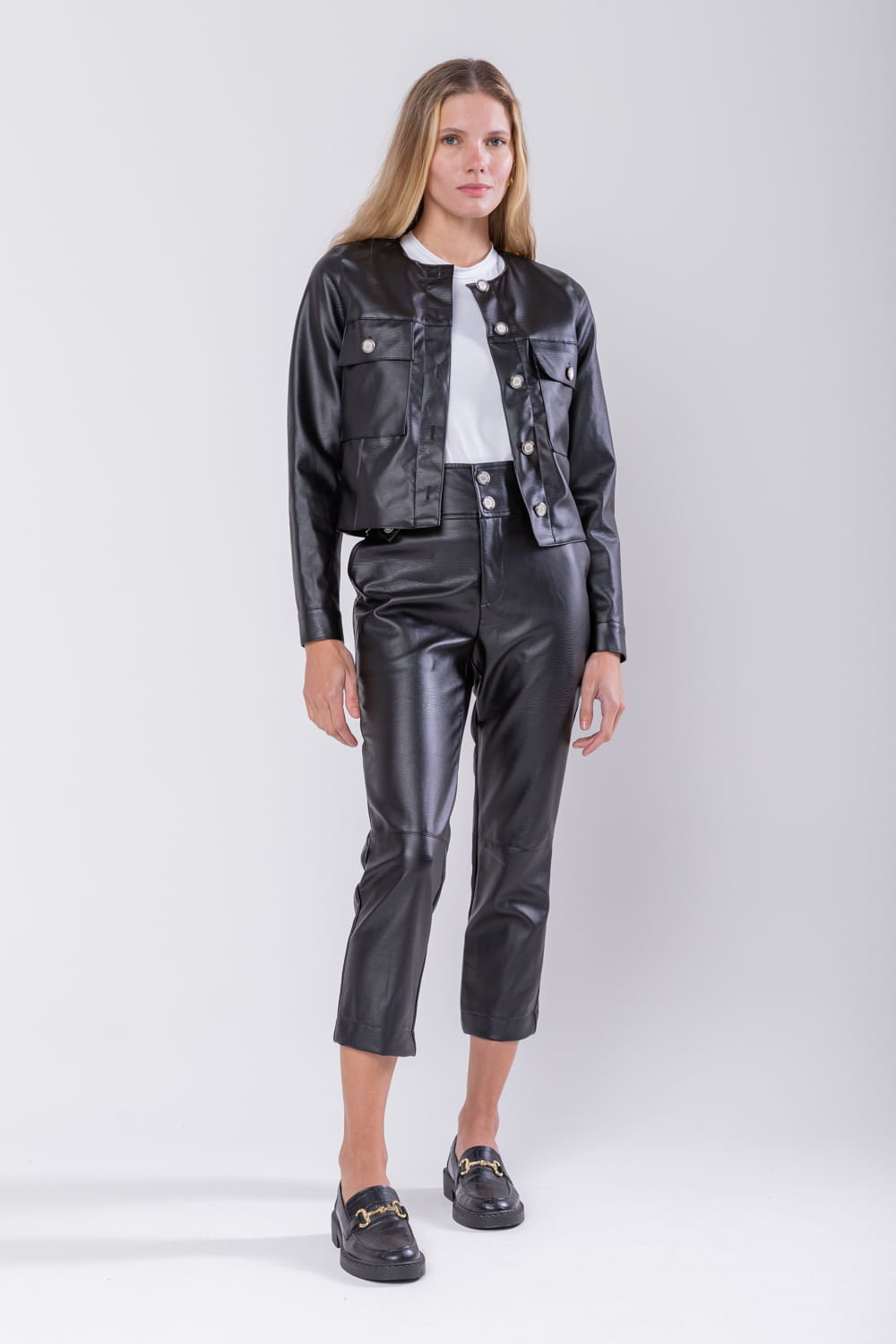 Hidrogênio - BLACK LEATHER JACKET WITH BUTTONS AND POCKETS - 19745001