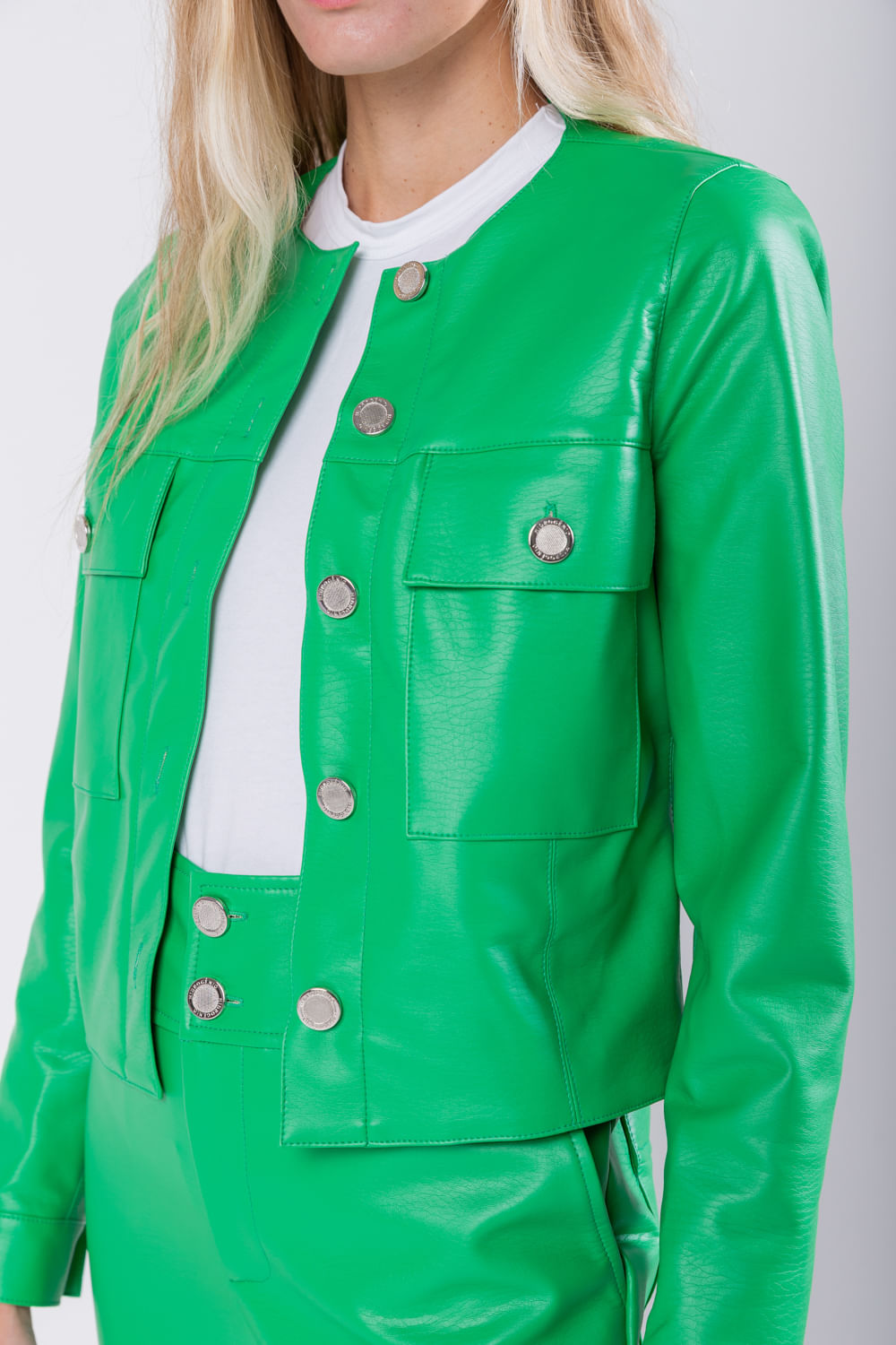 Hidrogênio - HILLS GREEN LEATHER JACKET WITH BUTTONS AND POCKETS - 19745500