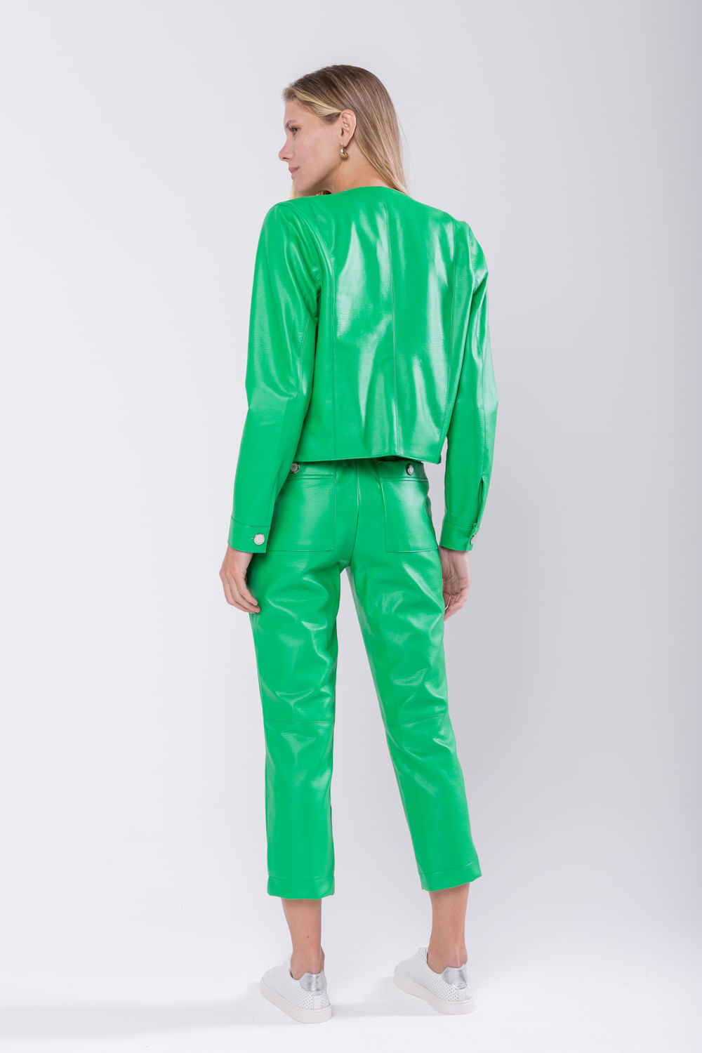 Hidrogênio - HILLS GREEN LEATHER JACKET WITH BUTTONS AND POCKETS - 19745500