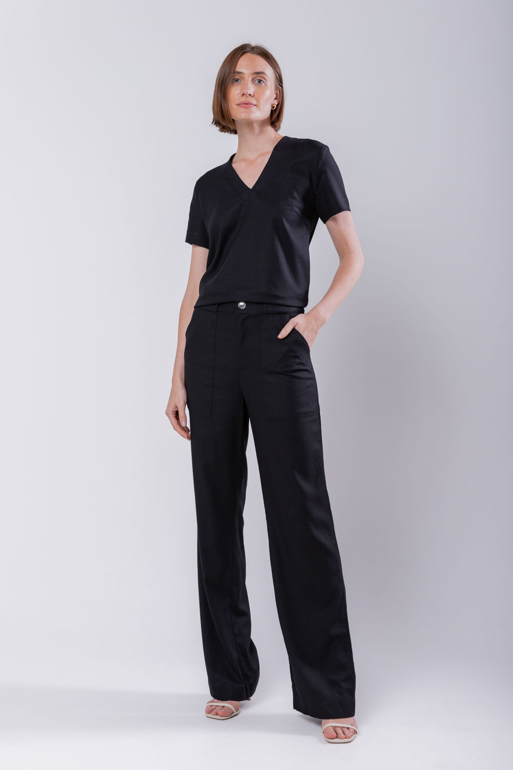 Hidrogênio - MARIA ANTONIA STRAIGHT LINEN PANTS BLACK - 19716001