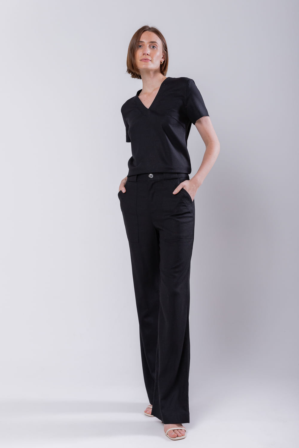 Hidrogênio - MARIA ANTONIA STRAIGHT LINEN PANTS BLACK - 19716001