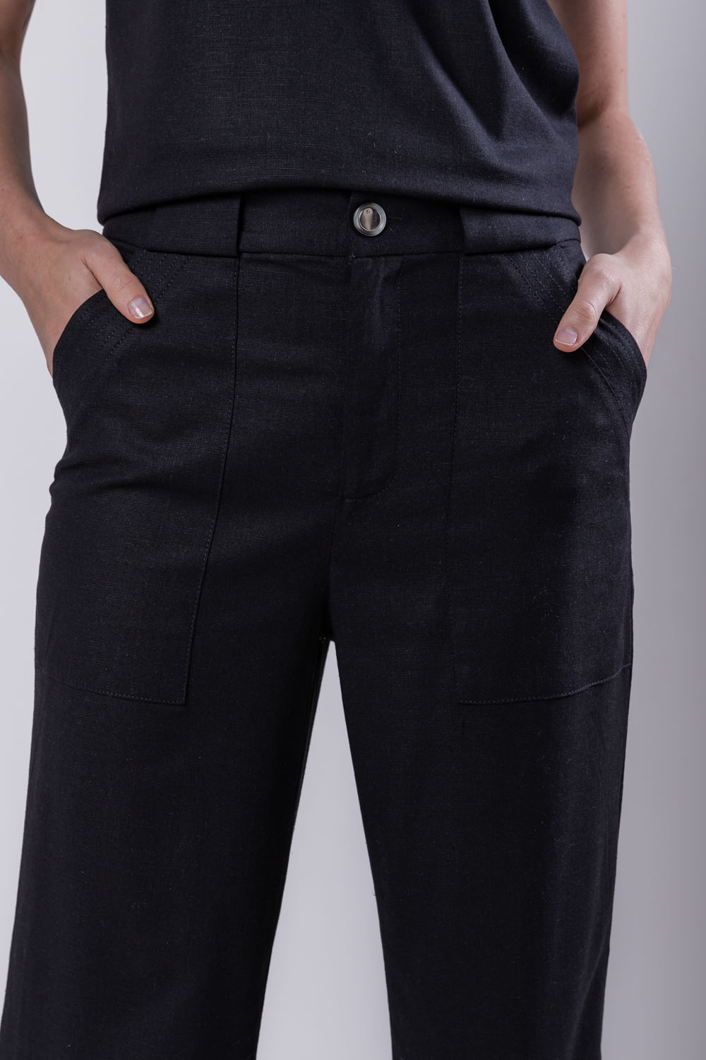 Hidrogênio - MARIA ANTONIA STRAIGHT LINEN PANTS BLACK - 19716001